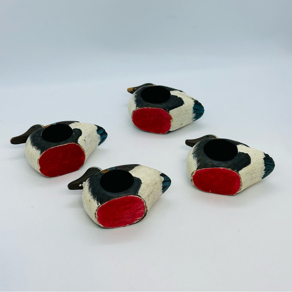 Set of 4 Wooden Hand-Carved Hand-Painted Mallard Duck Napkin Ring Holders Decor - Picture 6 of 10